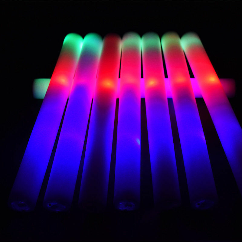 50-100pc LED Foam Sticks Flashing MultiColor Glow In Dark Light Up Party Concert