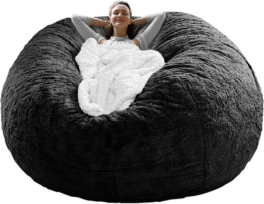 Bag Chair Coverit Was Only A Cover,  Not A Full Bean BagChair Cushion,  Big Round Soft Fluffy PV Velvet Sofa Bed Cover, Living Room Furniture,  Lazy Sofa Bed Cover,6ft Black