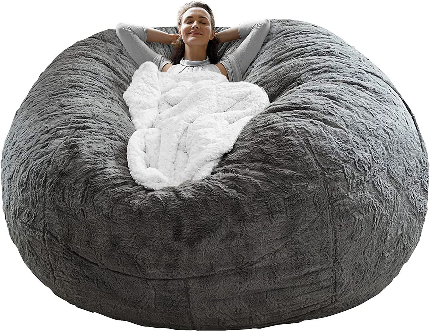 Bag Chair Coverit Was Only A Cover, Not A Full Bean BagChair Cushion, Big Round Soft Fluffy PV Velvet Sofa Bed Cover,  Living Room Furniture,  Lazy Sofa Bed Cover,6ft Dark Grey